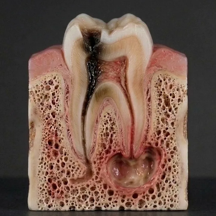 Caries profunda que llega a la pulpa e infección en el hueso